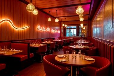 Varm, mjuk neonbelysning i restaurang