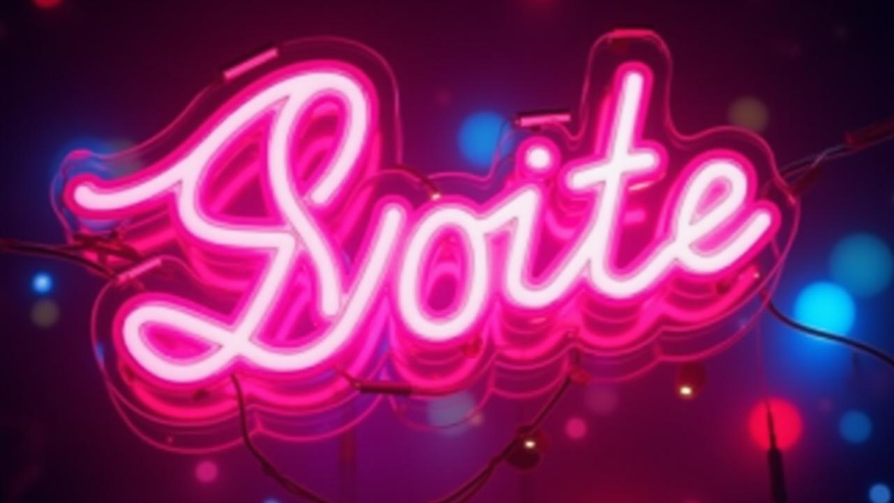 Närbild av en glödande neonskylt med abstrakt design som fallback för video