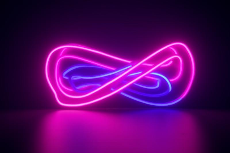 En abstrakt neonskulptur som glöder i en mörk miljö, som ett konstverk.