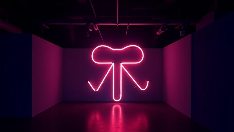 Konstnärlig neoninstallation i en modern konstutställning